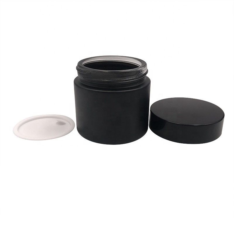 Custom glass container 15g 30g 50g 100g plastic lid matte black cosmetic jar for skin care cream