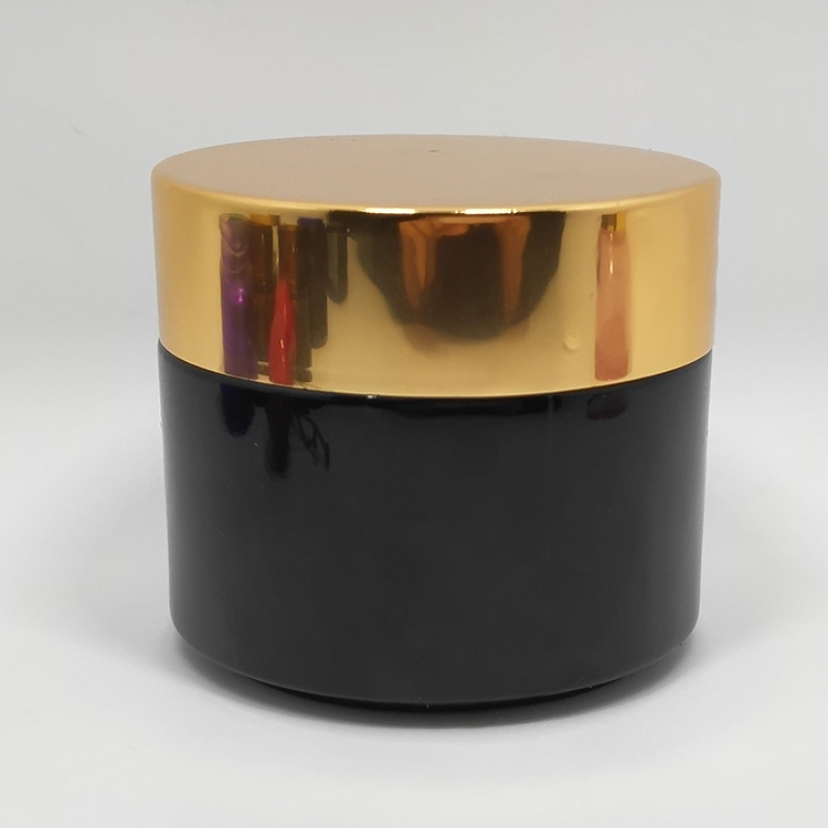 Custom glass container 50g gold  lid matt black cosmetic jar for skin cream