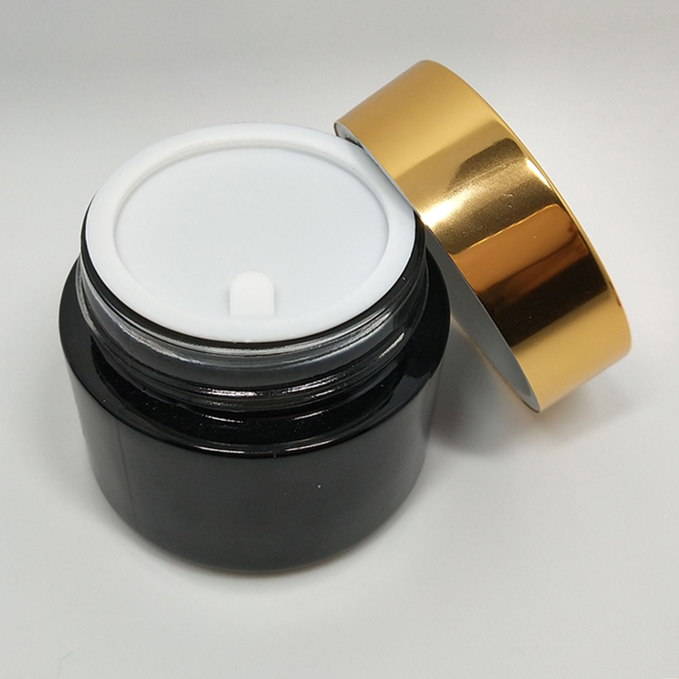 Custom glass container 50g gold lid matt black cosmetic jar for skin cream