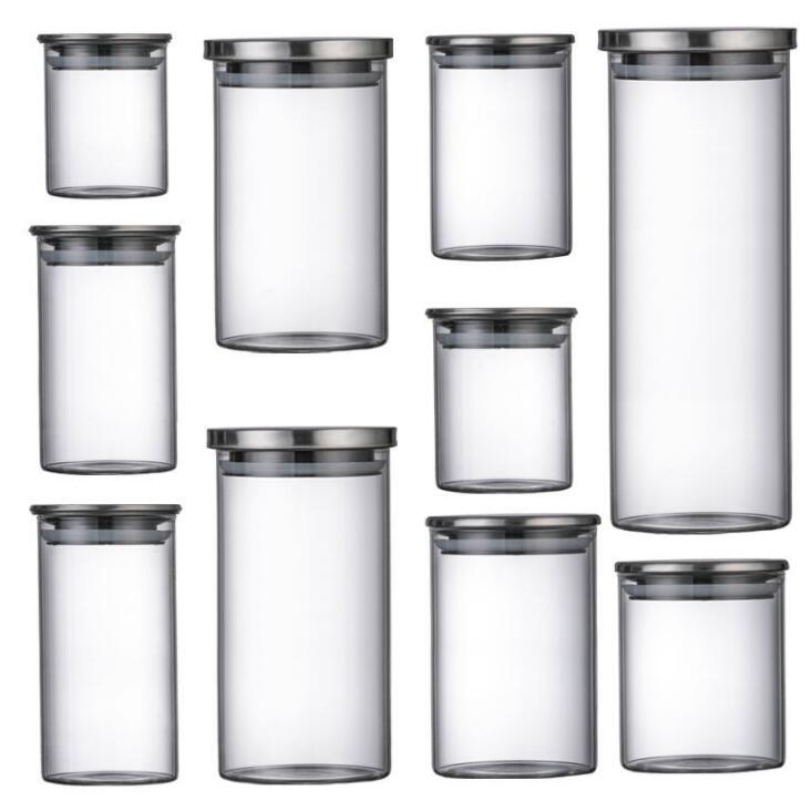 Custom glass sealed tank glass stainless steel cover glass tea canister kitchen grain food storage tank
