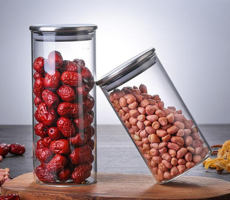 Custom glass sealed tank glass stainless steel cover glass tea canister kitchen grain food storage tank