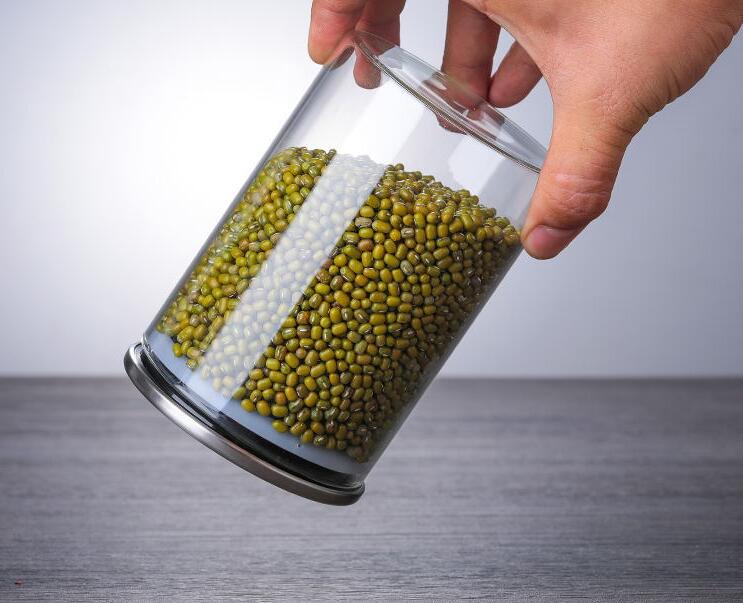Custom glass sealed tank glass stainless steel cover glass tea canister kitchen grain food storage tank