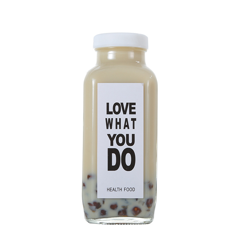 Custom glass spirit bottle square 250ml/350ml/500ml Juice Beverage Milk Coffee Kombucha French Square Glass Juice Bottles