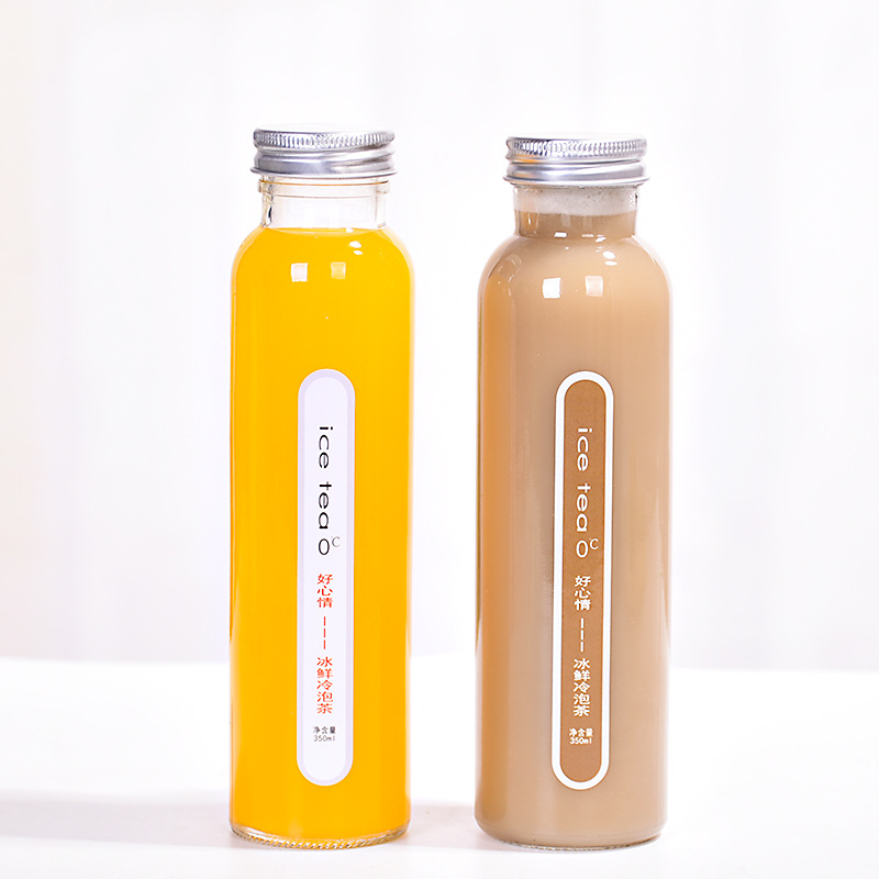 Custom glass spirit bottle square 350ml/500ml Juice Beverage Milk Coffee Kombucha French Square Glass Juice Bottles