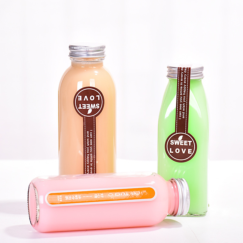 Custom glass spirit bottle square 350ml/500ml Juice Beverage Milk Coffee Kombucha French Square Glass Juice Bottles