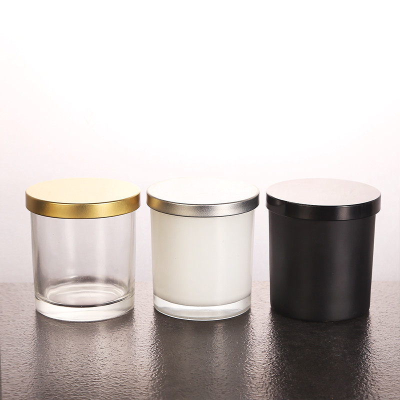 Custom high quality 180ml Inner shiny gloss white glass candle jars with lids and boxes