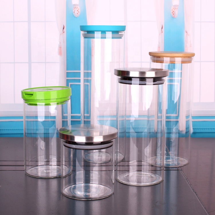 Custom high quality fancy airtight wide mouth storage glass jar with cap