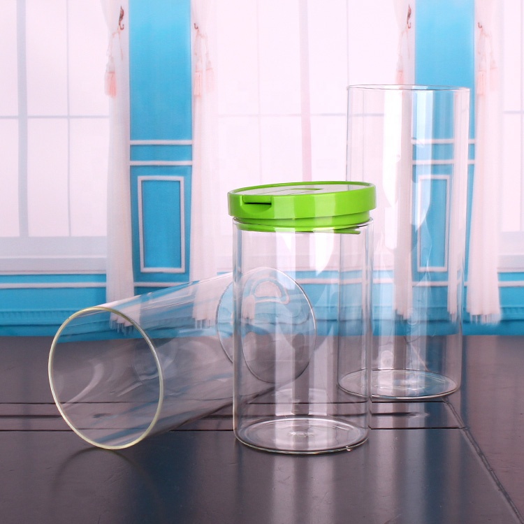 Custom high quality fancy airtight wide mouth storage glass jar with cap