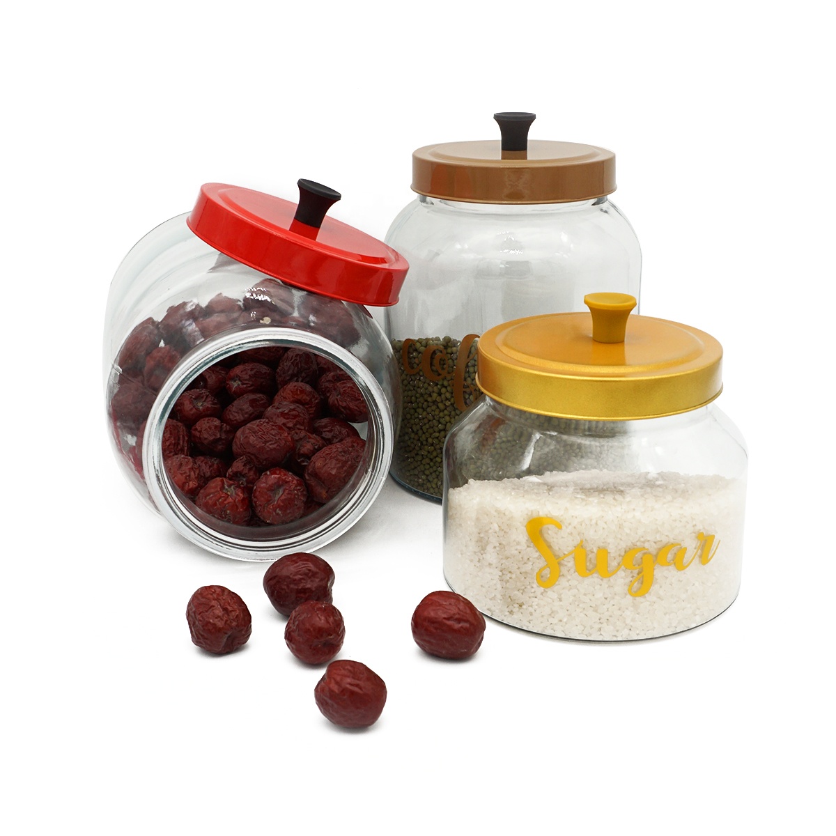 Custom high quality glass food storage jar 3L creative round glass jars with lids