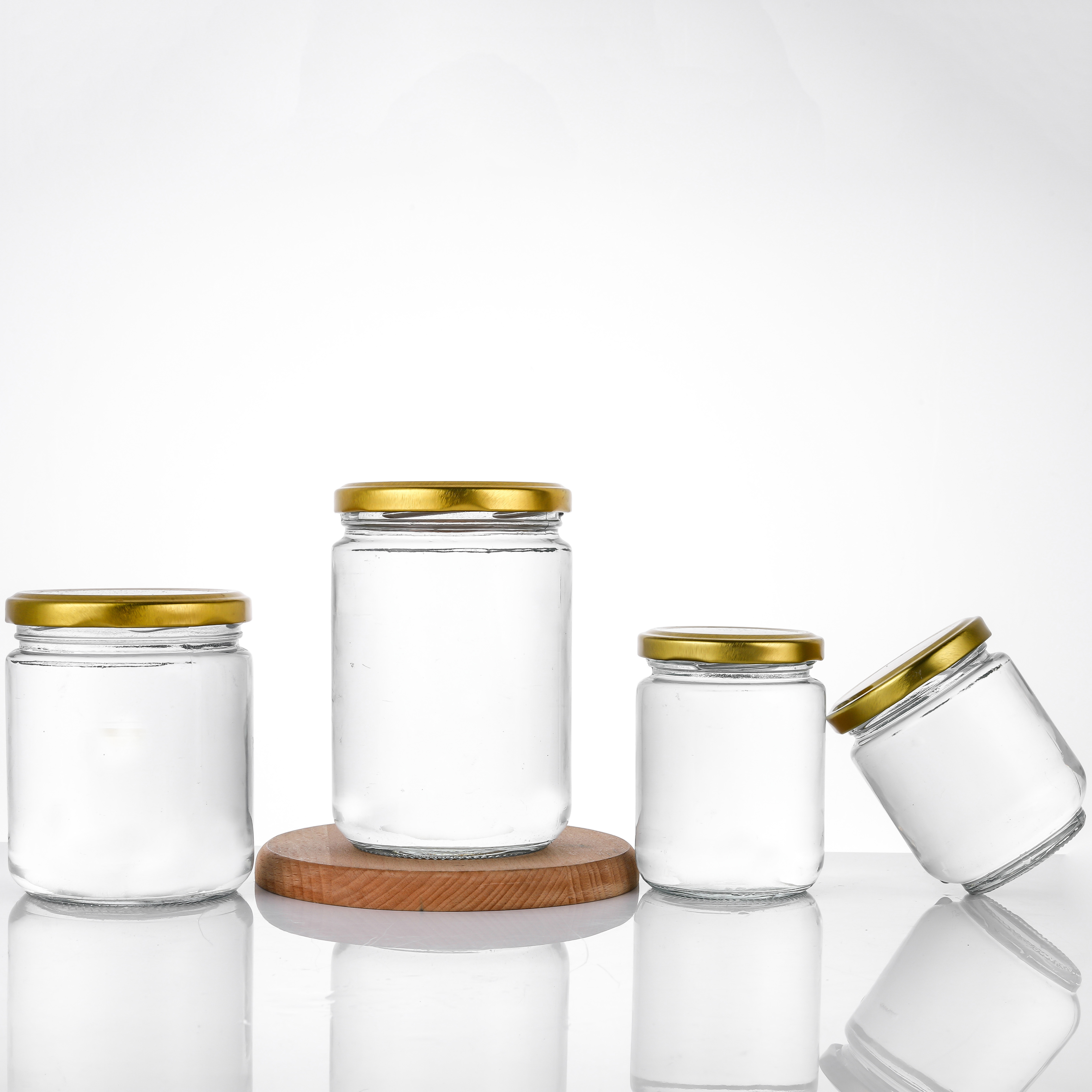 Custom label print 150ml 195ml 240ml 350ml 500ml round clear food storage bottle glass jar with metal lid