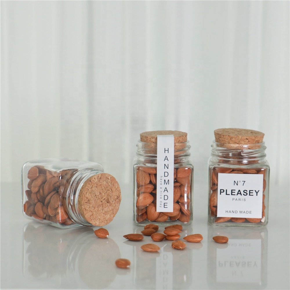Custom label stick wholesale empty nuts canning food storage square jar with cork