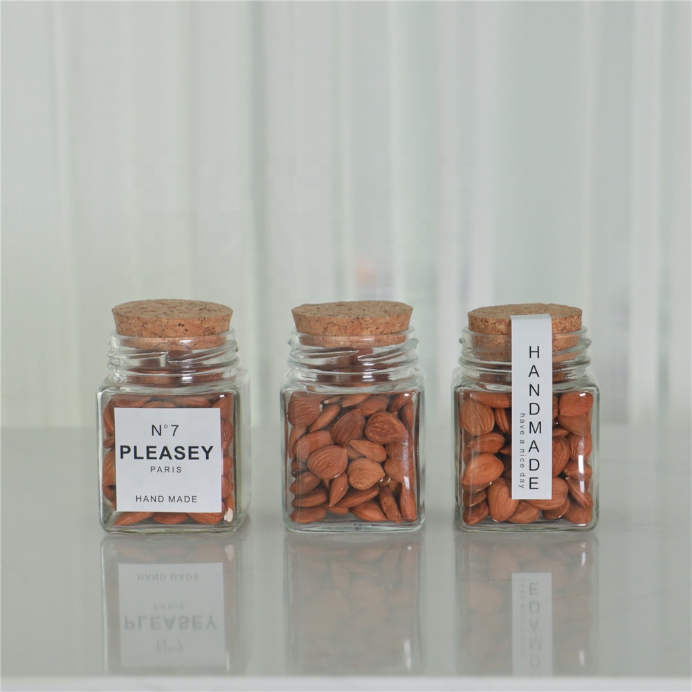 Custom label stick wholesale empty nuts canning food storage square jar with cork