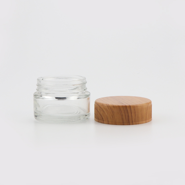 Custom logo 1 2 3 4 ounce hemp childproof smell proof container clear thick wall stash glass jar with wooden lid