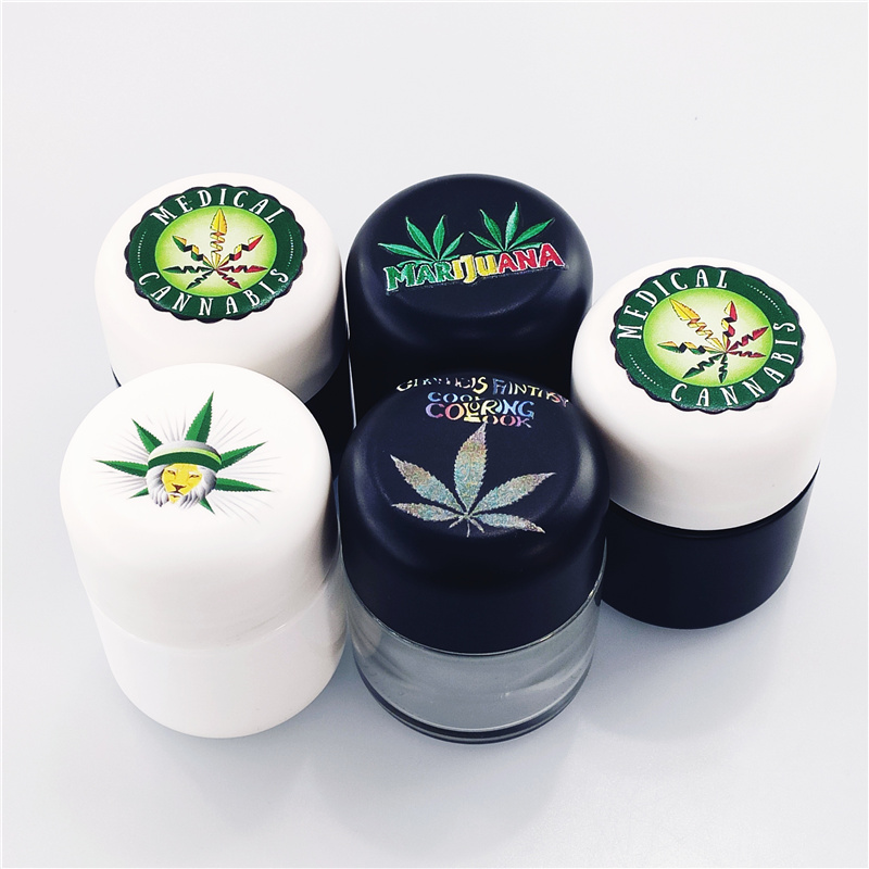 Custom logo 1.7oz 2oz 4oz 8oz cbd flower stash airtight container thick wall childproof hemp black glass jar for weed