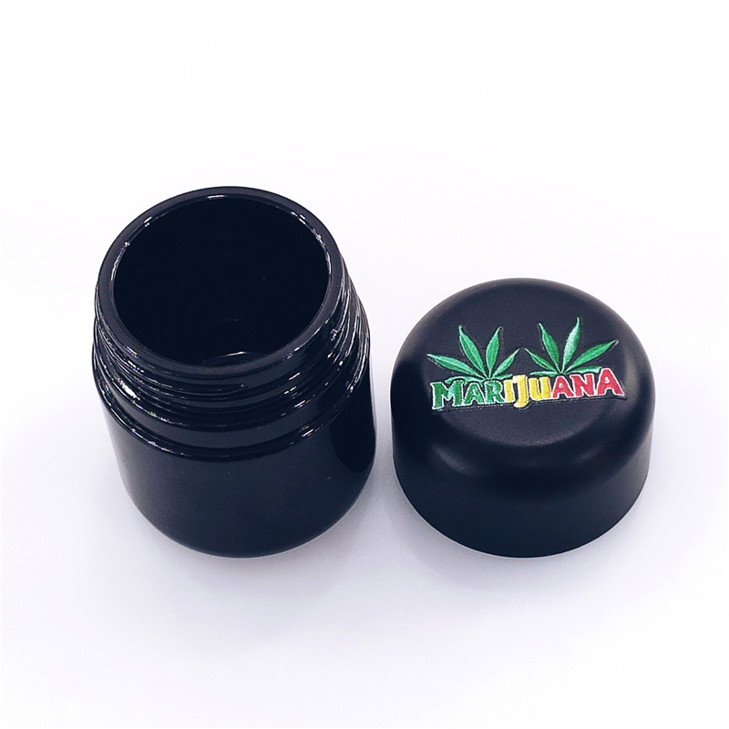 Custom logo 1.7oz 2oz 4oz 8oz cbd flower stash airtight container thick wall childproof hemp black glass jar for weed