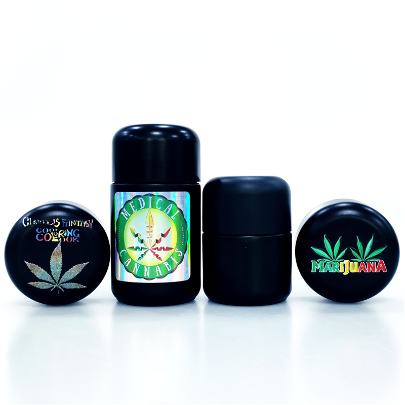 Custom logo 1.7oz 2oz 4oz 8oz cbd flower stash airtight container thick wall childproof hemp black glass jar for weed