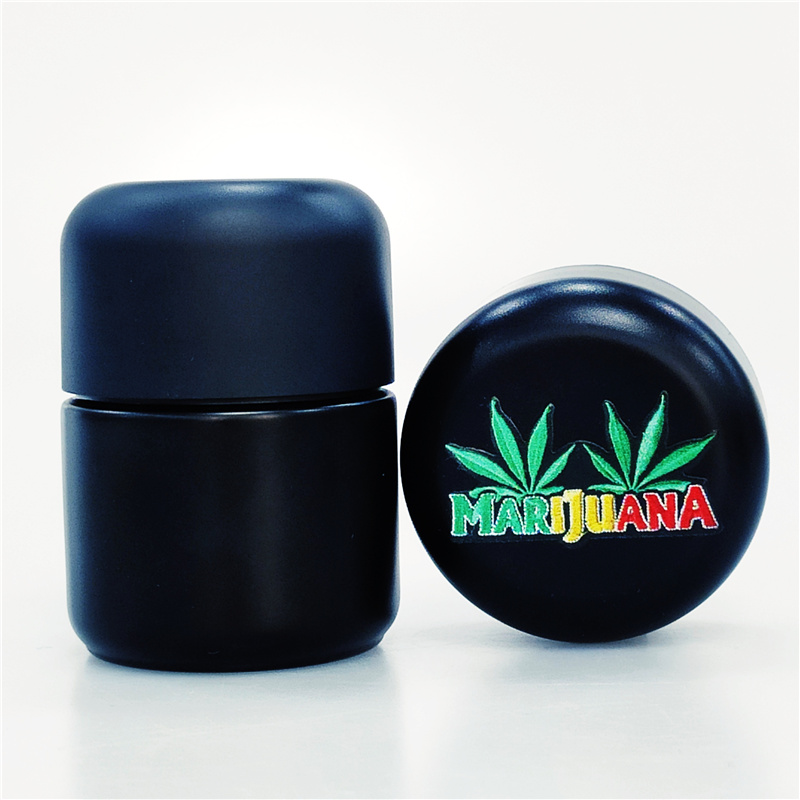 Custom logo 1.7oz 2oz 4oz 8oz cbd flower stash airtight container thick wall childproof hemp black glass jar for weed