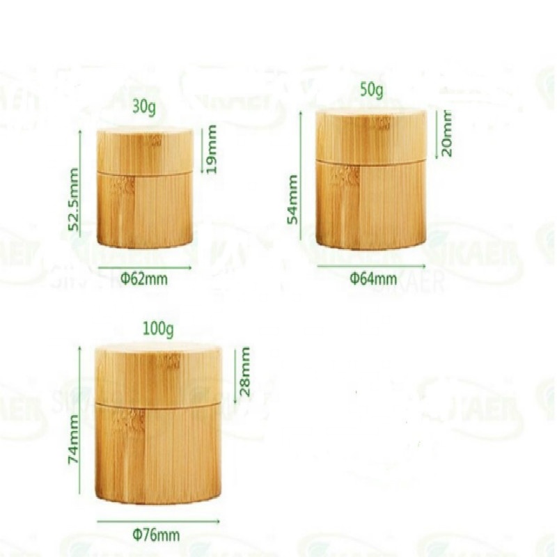 Custom logo 100g 50g 30g Environmental empty full cover bamboo cream jars with glass inner and PP hand pads in good price