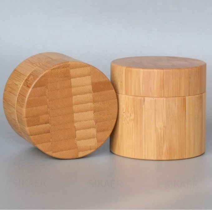 Custom logo 100g 50g 30g Environmental empty full cover bamboo cream jars with glass inner and PP hand pads in good price