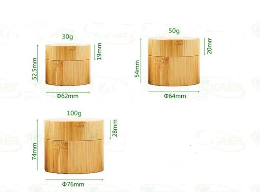 Custom logo 100g 50g 30g Environmental empty full cover bamboo cream jars with glass inner and PP hand pads in good price