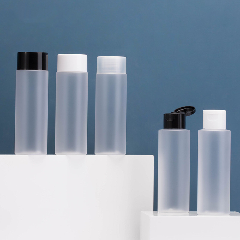 Custom logo 100ml PET frosted wide mouth toner bottle with different cap cosmetic package container