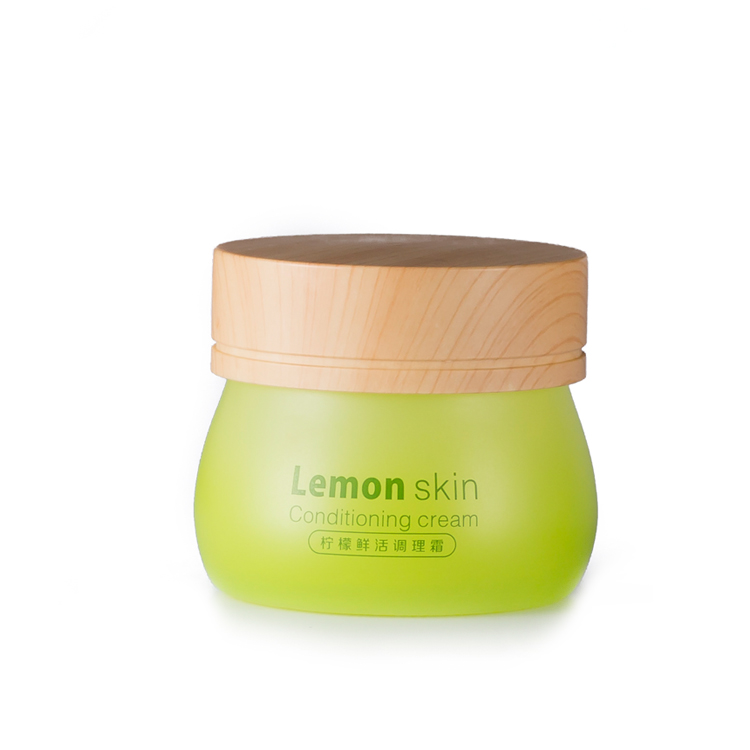 Custom logo 100ml unique packing frosted green wooden lid glass cosmetic cream jar