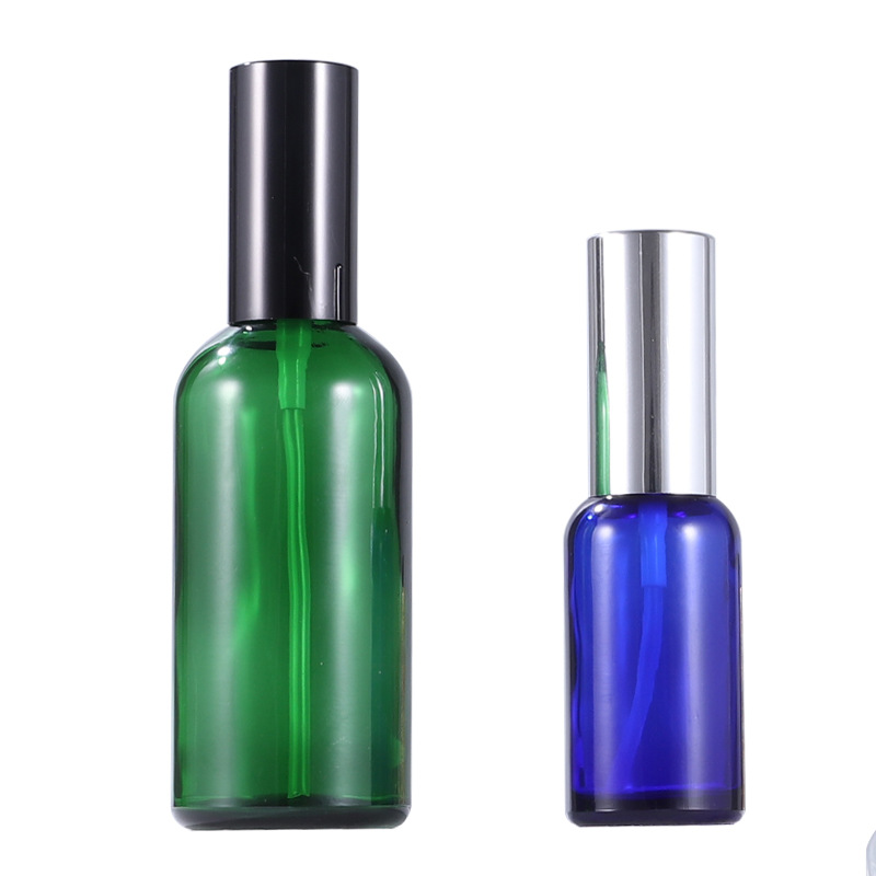 Custom logo 10ml-100ml amber green blue clear round shoulder glass bottle personal care production cosmetic package container
