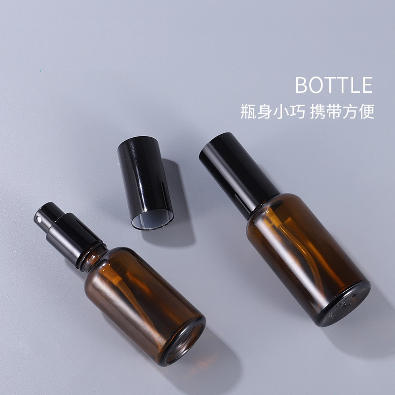 Custom logo 10ml-100ml amber green blue clear round shoulder glass bottle personal care production cosmetic package container