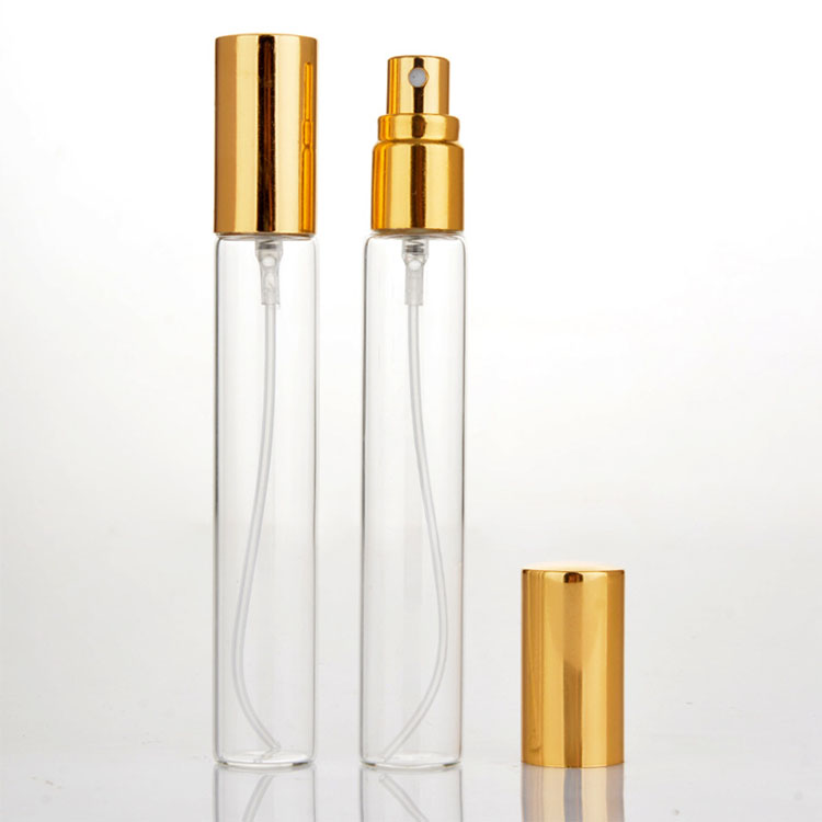 Custom logo 10ml mist spray perfume sample test tube vials clear empty mini glass cosmetic bottle packaging with pump