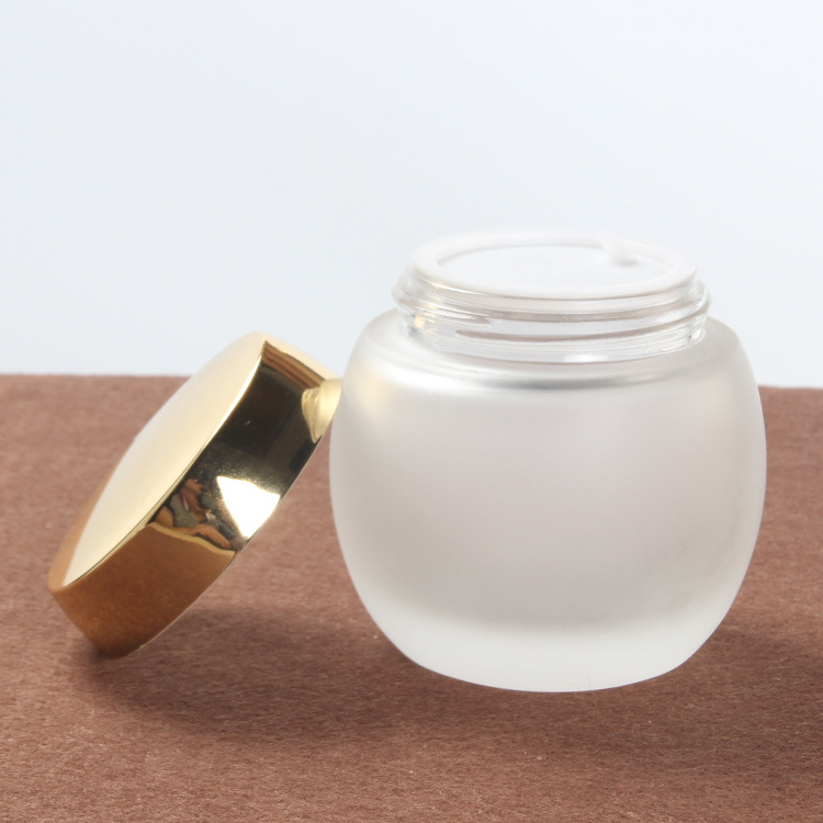 Custom logo 120g frosted drum shape glass jar for cream and mask cosmetic container package for skin care production