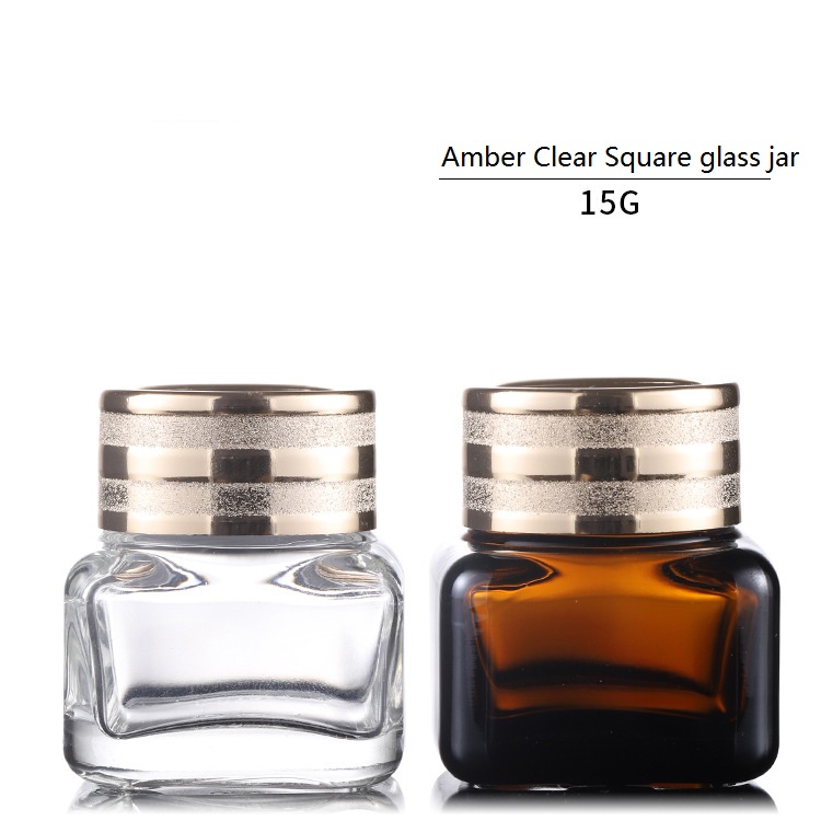 Custom logo 15g square amber and clear glass jar cosmetic packing bottles package in good price brown glass jar package