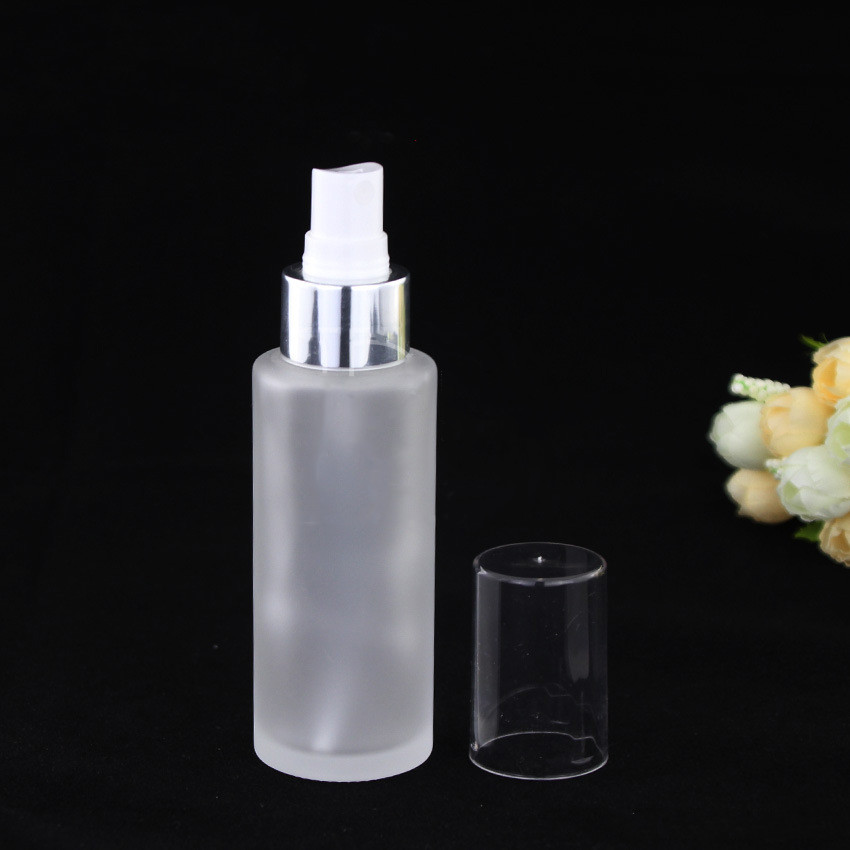 Custom logo 15ml 20ml 25ml 30ml 80ml 100ml 120ml 150ml glass lotion bottle and spray bottle with transparent cap gold line on it