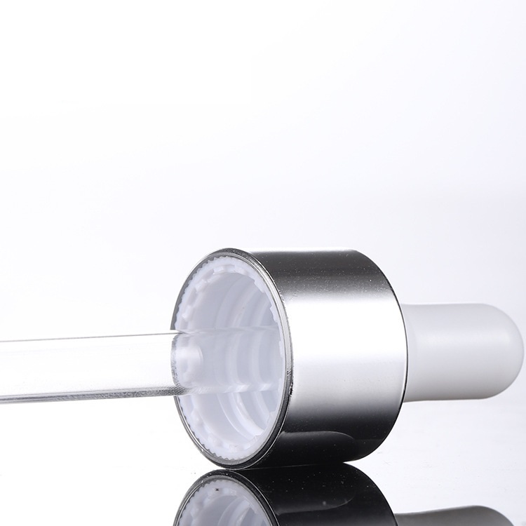 Custom logo 15ml 30ml 50ml clear square dropper bottle with gold and silver personal care production cosmetic package container