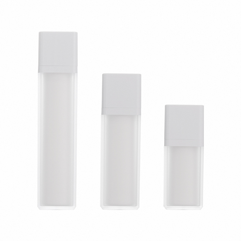 Custom logo 15ml 30ml 50ml frosted white square airless bottle rotating pump head vacuum bottle cosmetic package container