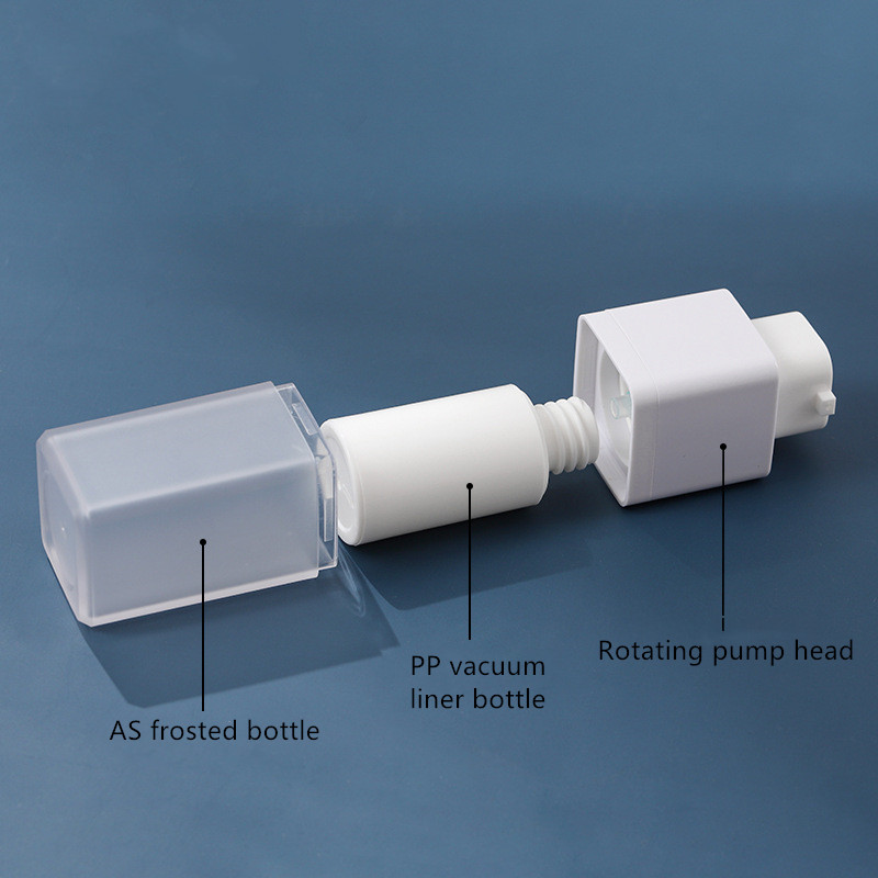 Custom logo 15ml 30ml 50ml frosted white square airless bottle rotating pump head vacuum bottle cosmetic package container