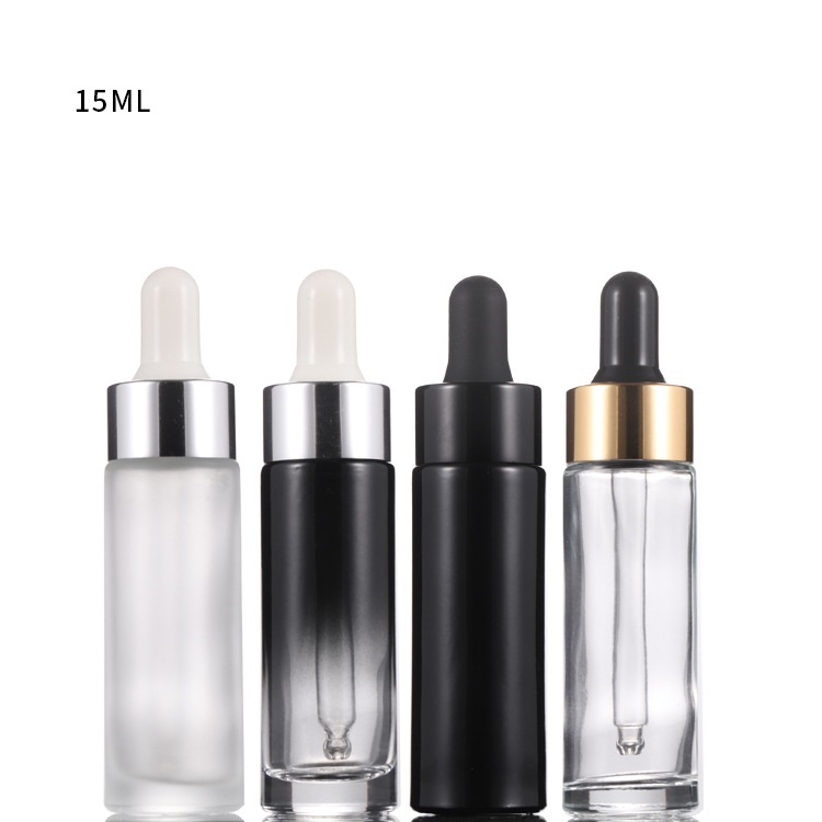 Custom logo 15ml gradual black glass dropper bottle matte black and gradual black essence oil bottle cosmetic package container