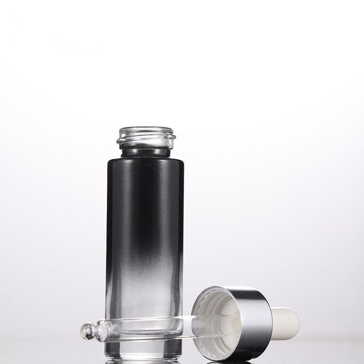 Custom logo 15ml gradual black glass dropper bottle matte black and gradual black essence oil bottle cosmetic package container