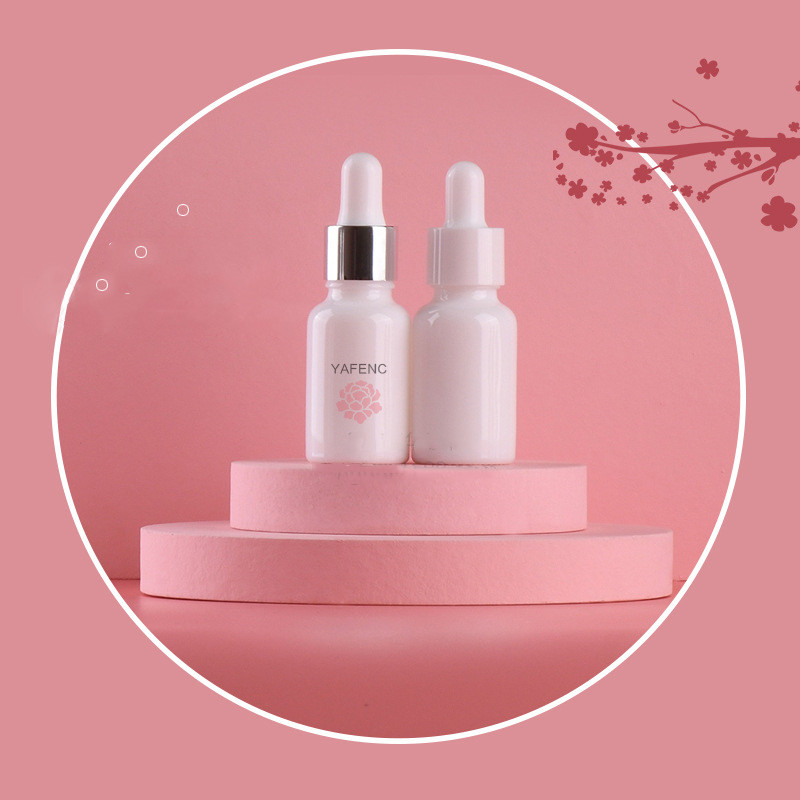 Custom logo 15ml pure white glass dropper bottle with silver and white dropper cosmetic package container in good price