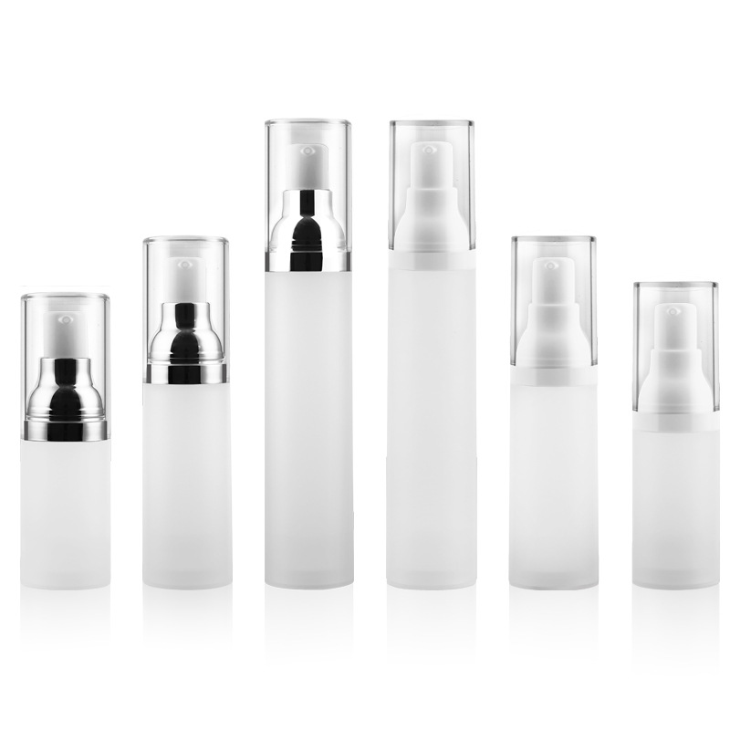 Custom logo 15mll 30ml 50m frosted white PP airless bottle with silver lotion pump for cream cosmetic vacuum package container