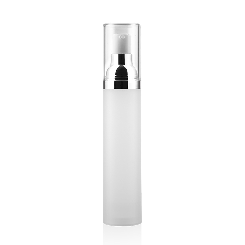 Custom logo 15mll 30ml 50m frosted white PP airless bottle with silver lotion pump for cream cosmetic vacuum package container