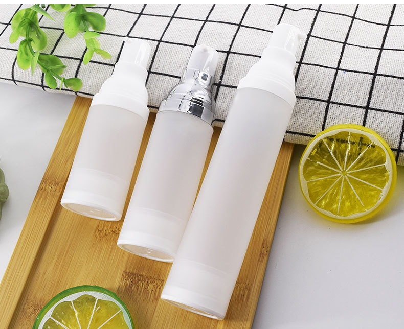 Custom logo 15mll 30ml 50m frosted white PP airless bottle with silver lotion pump for cream cosmetic vacuum package container