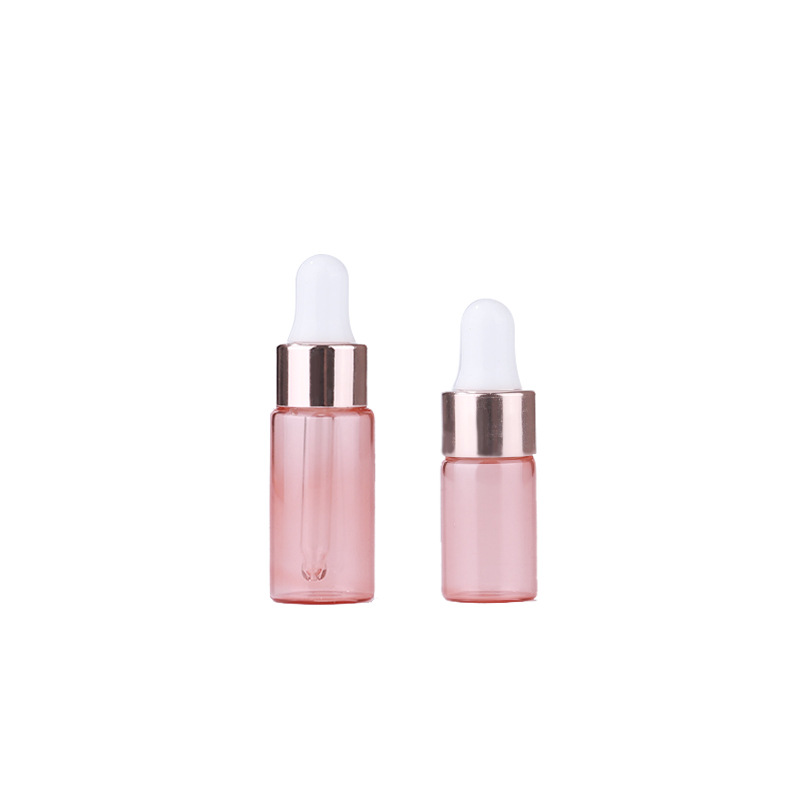 Custom logo 1ml 2ml 3ml 5ml golg rose glass dropper bottle with gold rose cap cosmetic package container in good price