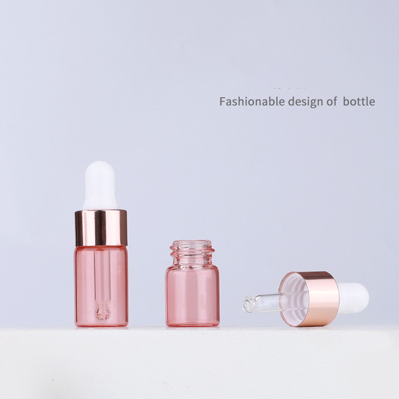 Custom logo 1ml 2ml 3ml 5ml golg rose glass dropper bottle with gold rose cap cosmetic package container in good price