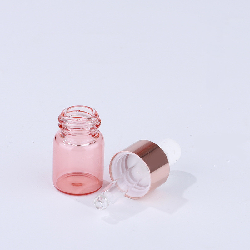 Custom logo 1ml 2ml 3ml 5ml golg rose glass dropper bottle with gold rose cap cosmetic package container in good price