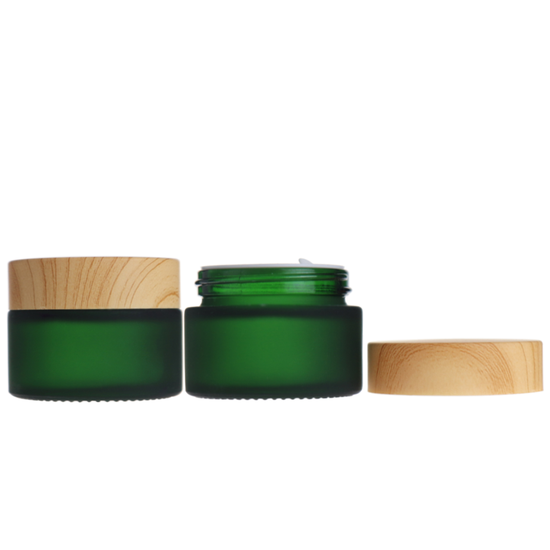 Custom logo 1oz frosted matte green glass jar with bamboo wooden lid for cosmetic cream 30g