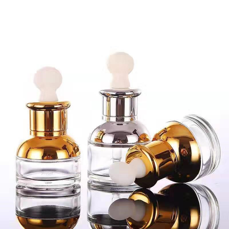 Custom logo 20ML 30ML 50ML glass dropper bottle with gold shoulder Essential oil bottle for oil cosmetic package container