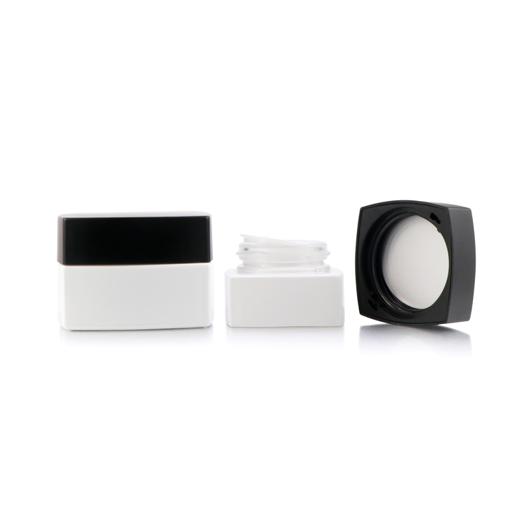 Custom logo 20g 30g 50g empty facial lotion packaging white square cream cosmetic jar with black plastic cap for makeup