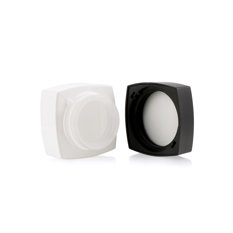 Custom logo 20g 30g 50g empty facial lotion packaging white square cream cosmetic jar with black plastic cap for makeup