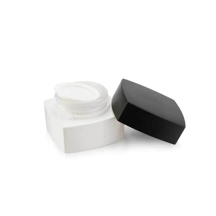 Custom logo 20g 30g 50g empty facial lotion packaging white square cream cosmetic jar with black plastic cap for makeup