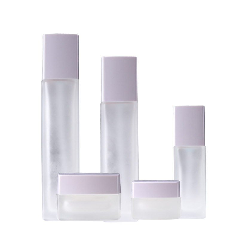 Custom logo 20g 50g 40ml 100ml 120ml frosted white square glass bottle and jar with white cap cosmetic package container